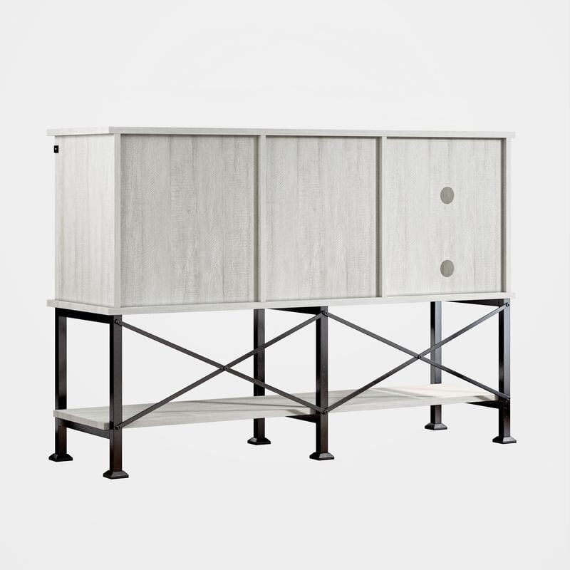 52" Off-White Wood Bar Cabinet with Sliding Door and Shelves