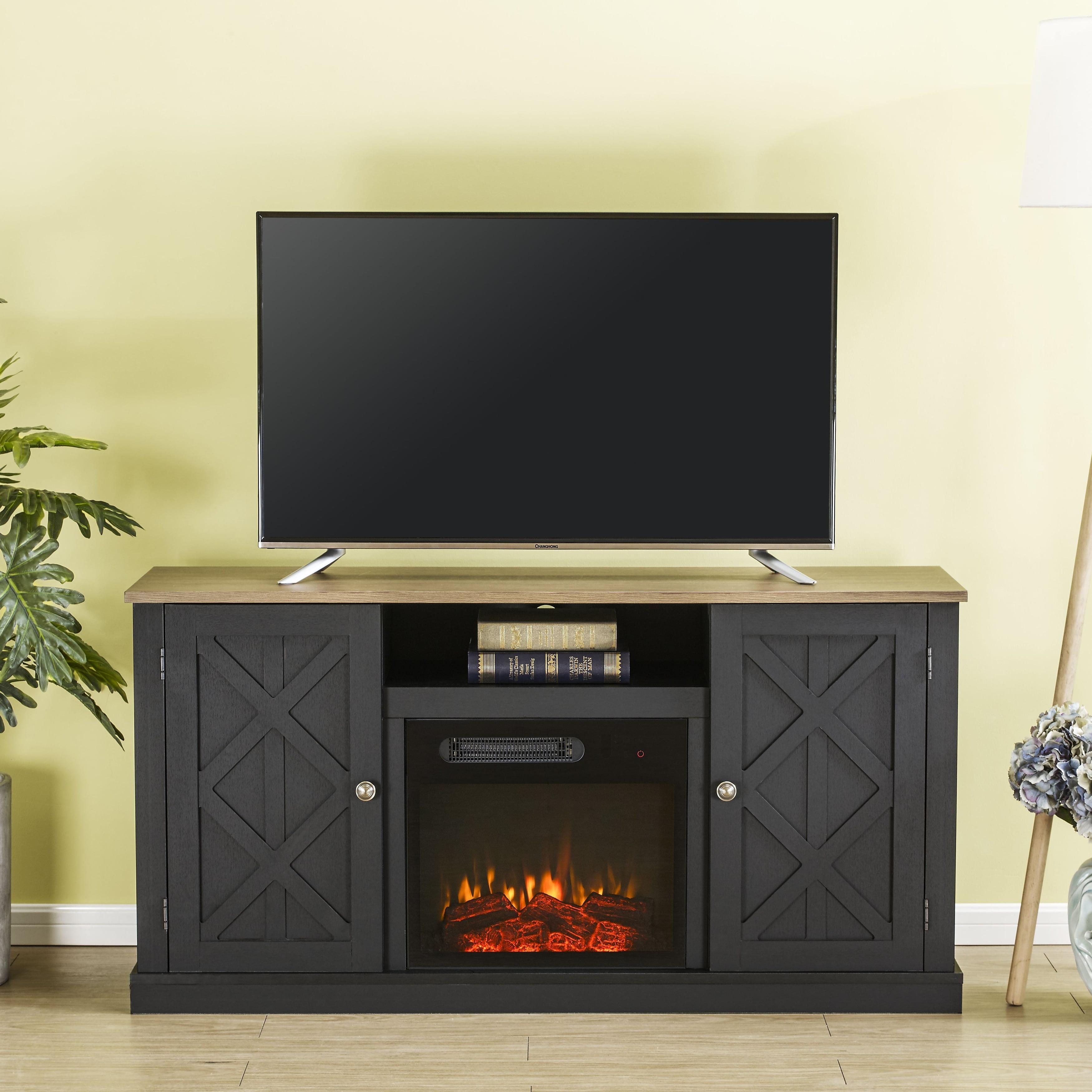 Charcoal 59'' Electric Fireplace TV Stand with Cabinet for 60'' TVs