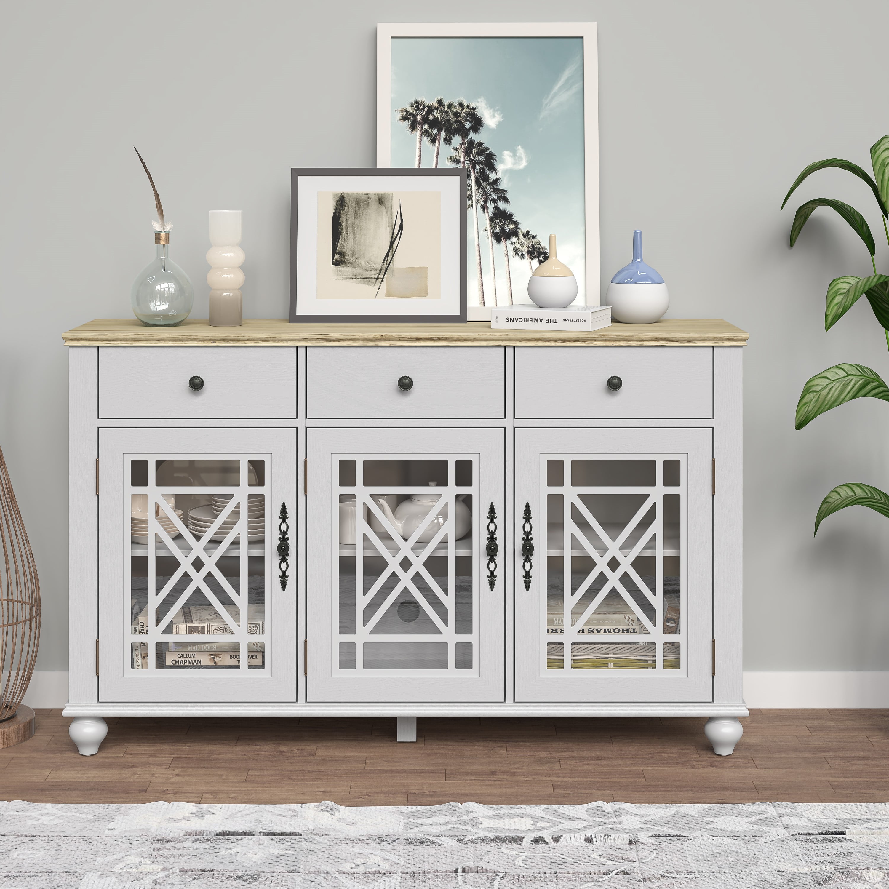 FESTIVO 55" Vintage Style Kitchen Buffet Sideboard Cabinet w/ Drawers ...