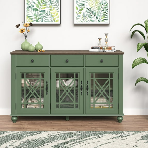 FESTIVO 55" Vintage Style Kitchen Buffet Sideboard Cabinet w/ Drawers - Green