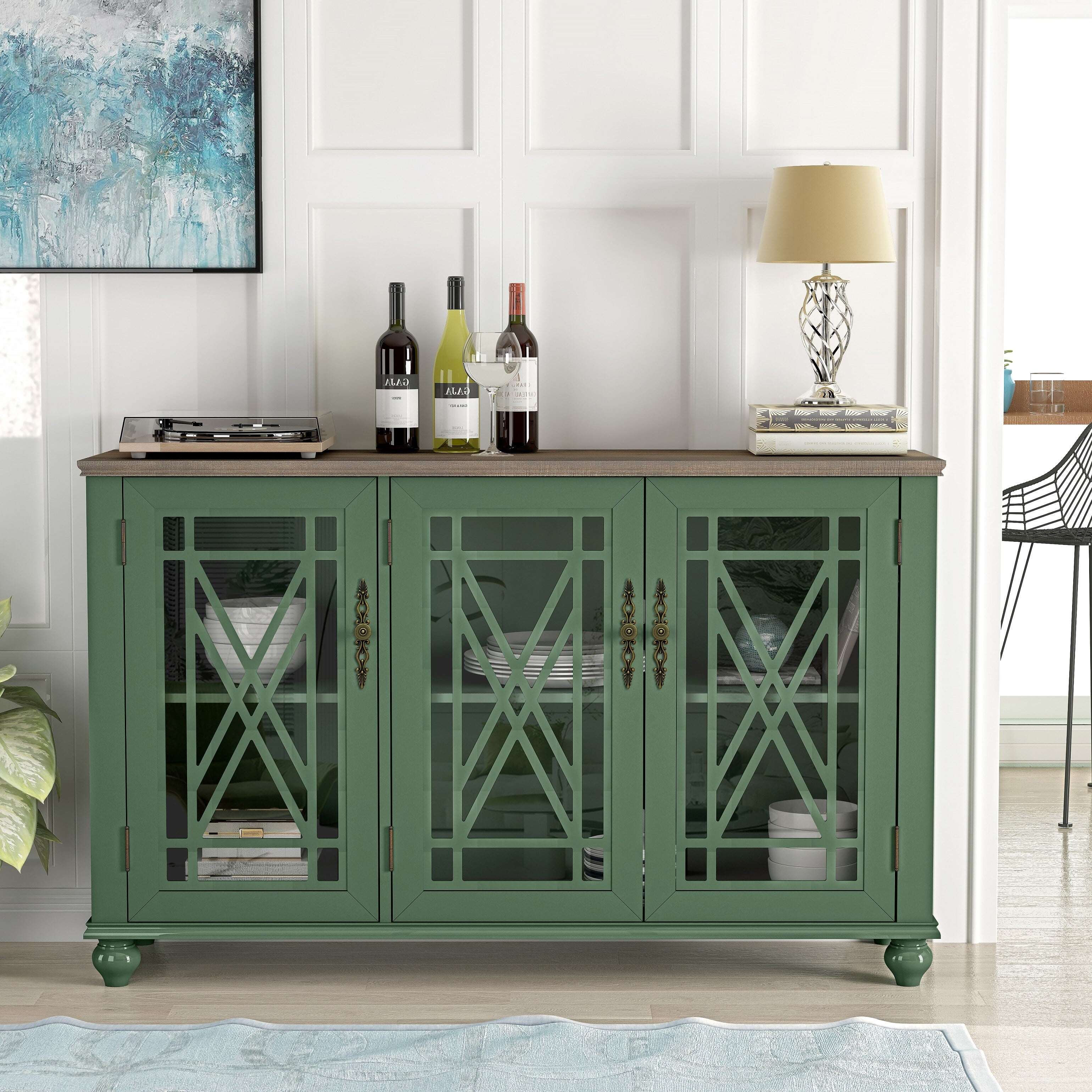 Festivo 55" Green Vintage Wood Sideboard Buffet Cabinet