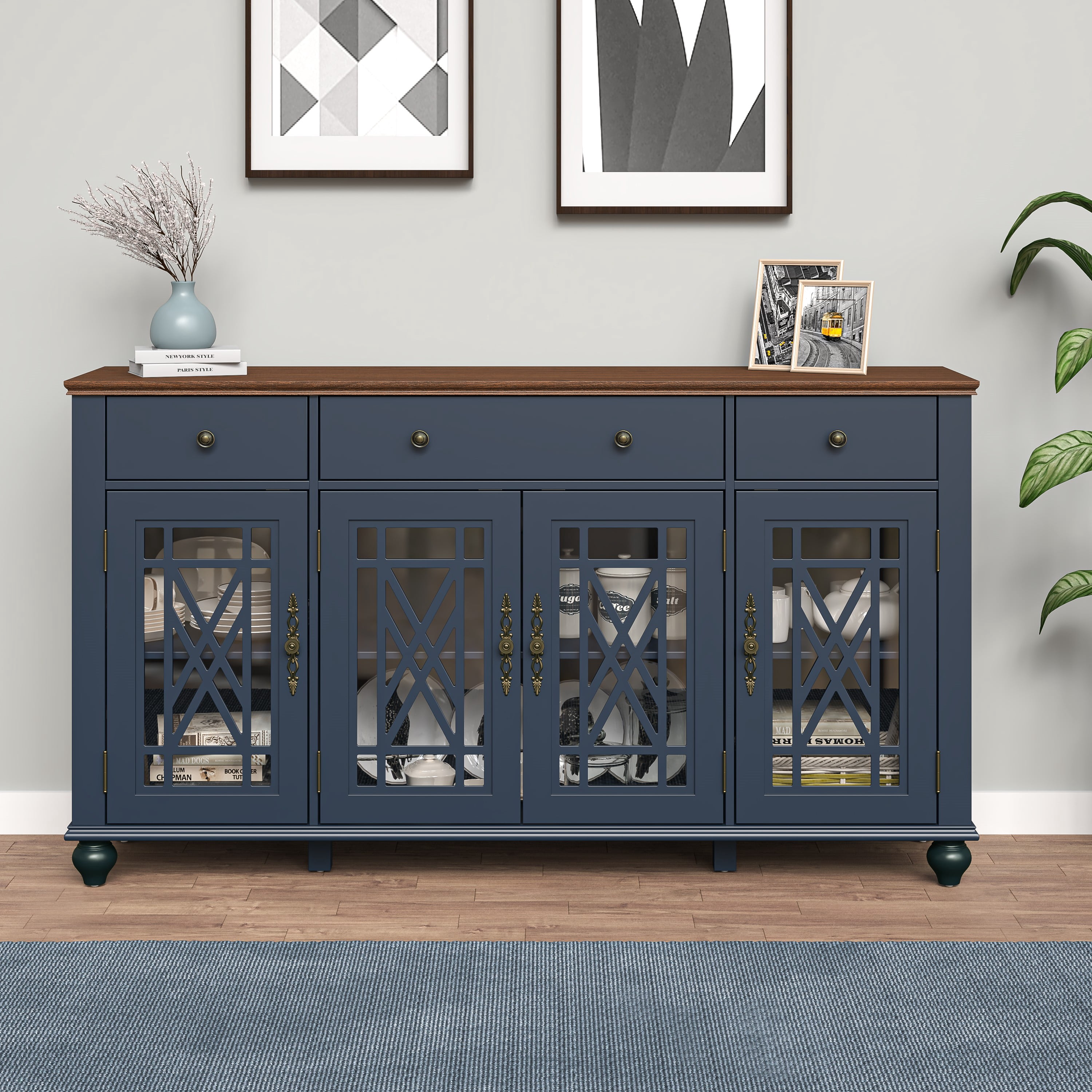 FESTIVO 63" Vintage Style Kitchen Buffet Sideboard Cabinet w/ Drawers ...