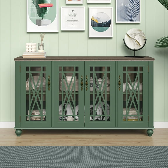 FESTIVO 63" Vintage Style Wood Kitchen Accent Buffet Sideboard Cabinet - 63" in Width Green