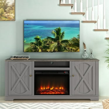 FESTIVO 70" Farmhouse TV Stand with Fireplace, Fits up to 75" TV - Grey