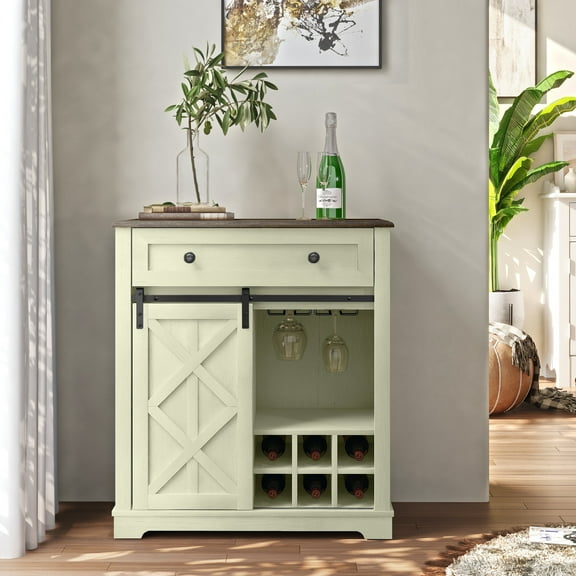 FESTIVO Chic Wine Cabinet with Glass Holder & Wine Rack - Light Moss Green