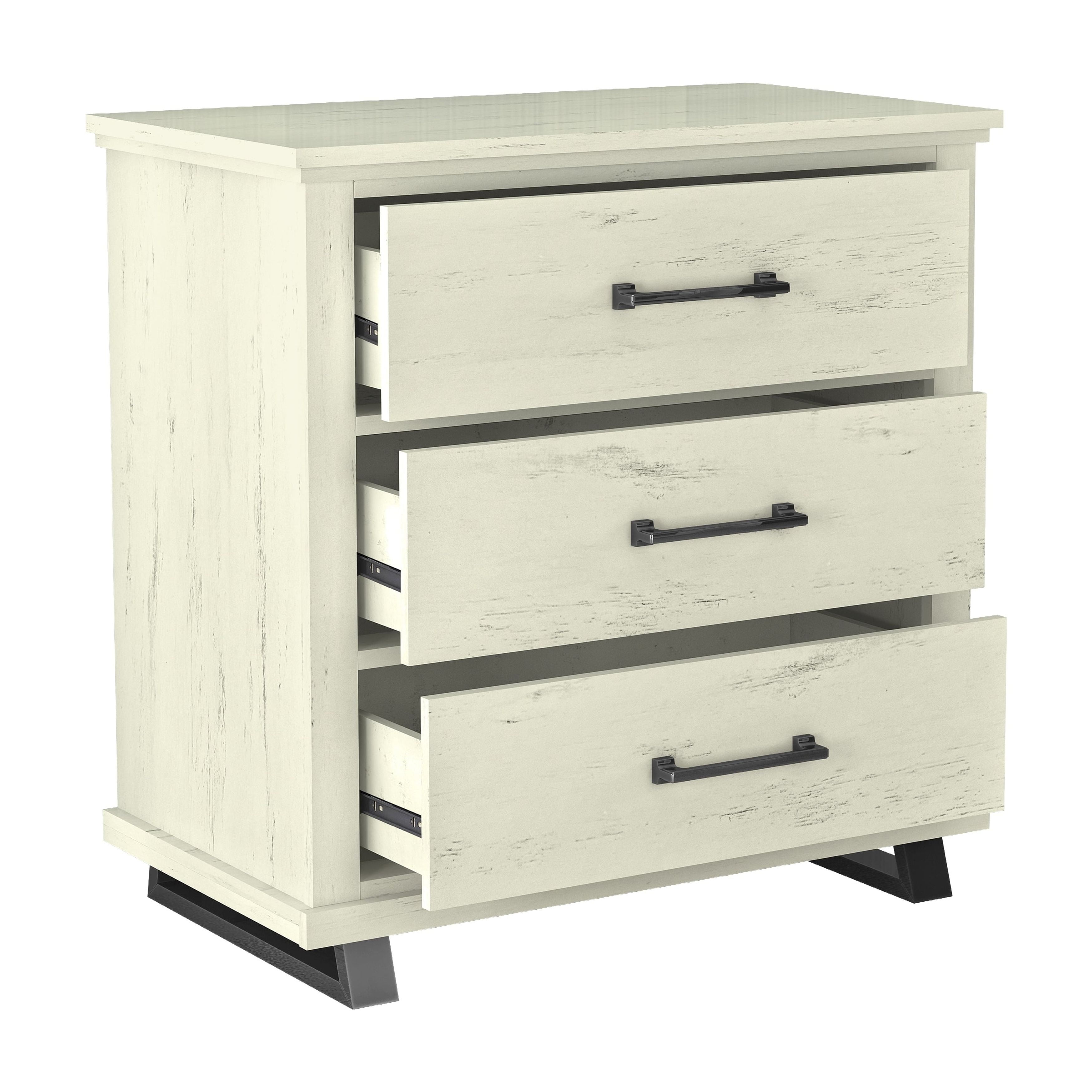 Off-White 32'' 3-Drawer Nightstand with Metal Legs