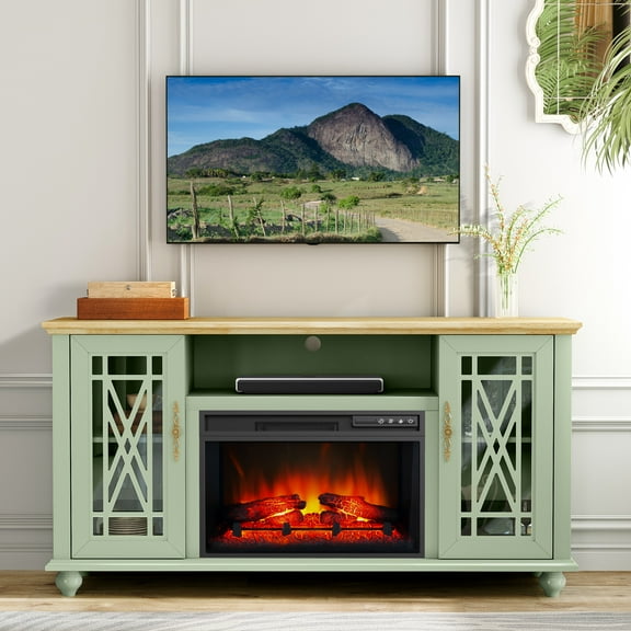 FESTIVO Elegant 61" TV Stand with Fireplace - Green