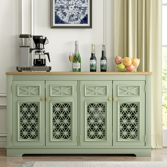 FESTIVO Farmhouse Buffet Cabinet with Glass Doors and Adjustable Shelves - Green