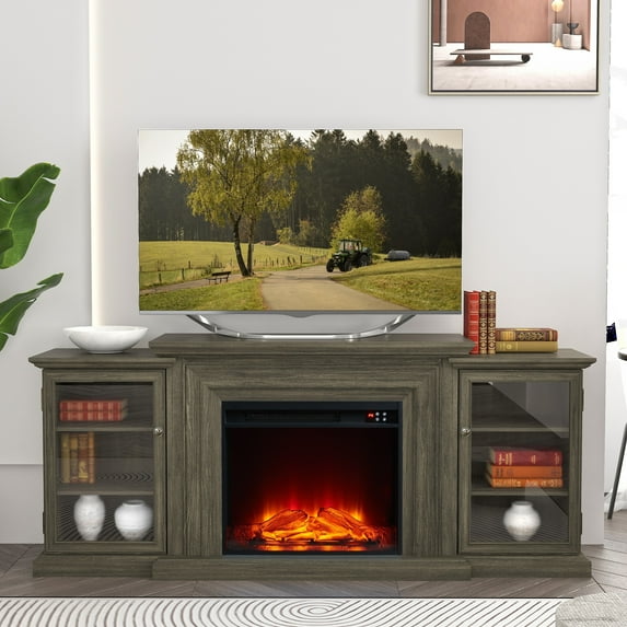 FESTIVO Farmhouse TV Stand with Fireplace - 70" Width | Fits up to 70" TV -Brown