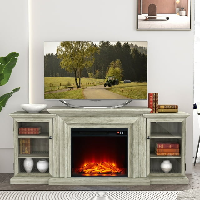 "FESTIVO Rustic Farmhouse 70"" TV Stand with Fireplace, Adjustable
