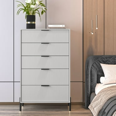 FESTIVO Modern 30" 5-Drawer Dresser Chest with Metal Handles - Off-White
