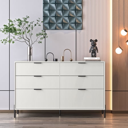 FESTIVO Modern 6-Drawer Double Dresser- Stylish Bedroom Storage Solution - Off-White