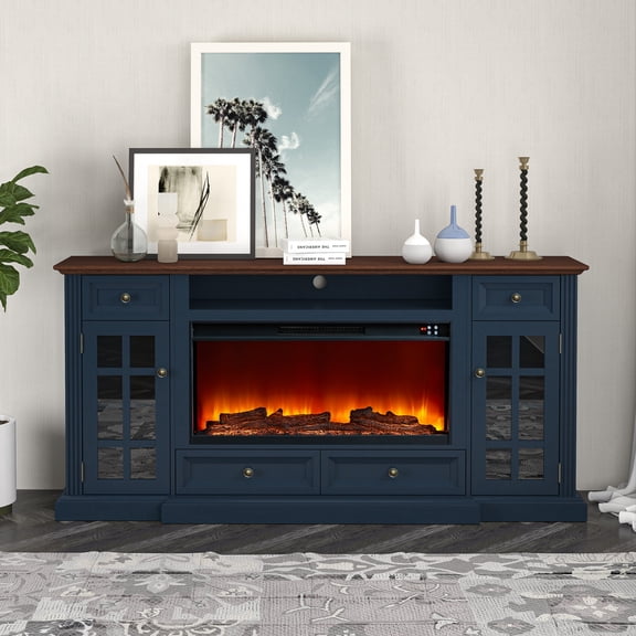 FESTIVO Modern TV Stand with Electric Fireplace - Fits TVs Up to 78 Inches - Navy