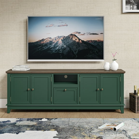 FESTIVO Rustic 72-Inch TV Stand with Adjustable Shelves, Hidden Storage - 72" in Width Green