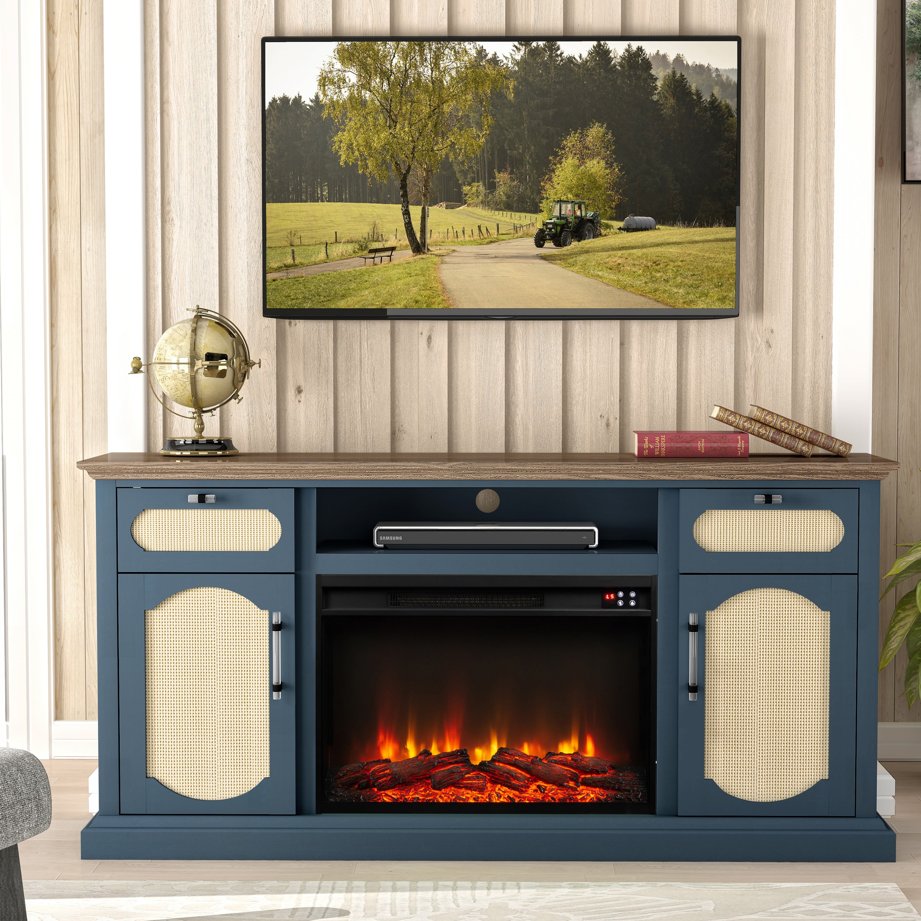 FESTIVO Rustic TV Stand with Fireplace for up to 65" TVs - Navy ...