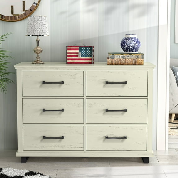 FESTIVO Spacious and Stylish 52" Extra-Wide 6-Drawer Dresser - Antique White