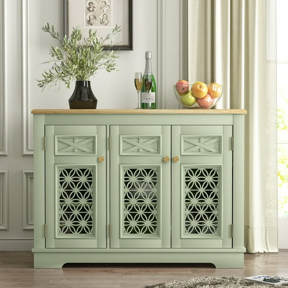 FESTIVO Versatile Buffet Cabinet with Glass Doors and Adjustable Shelves - 44.5" in Width Green