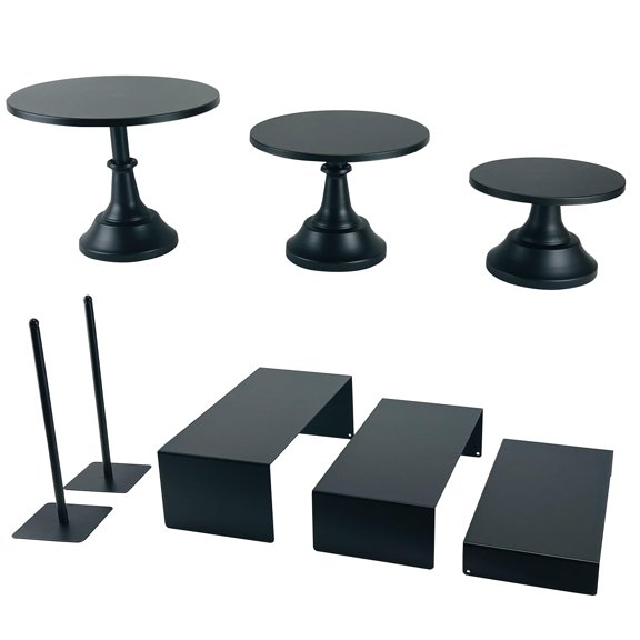FESTLOVE Set of 8 Black Cake Stands Donut Holder Round Metal Dessert Display Risers Cupcake Stand Serving Platter for Weddings Birthday Baby Showers Anniversary Party Y101
