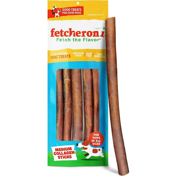 FETCHERONI Beef Collagen Sticks for Dogs (6 Inch, 5-Pack), Bully Sticks and Rawhide Free Dog Treats, Natural Collagen Dog Chews, Long Lasting No Hide Dog Chews for Small, Medium and Large Dogs