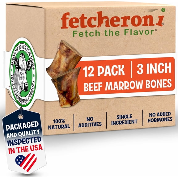 FETCHERONI Beef Marrow Dog Bones, Natural Dog Treats, Dental Chews for Dogs, 3”, 12 Pack