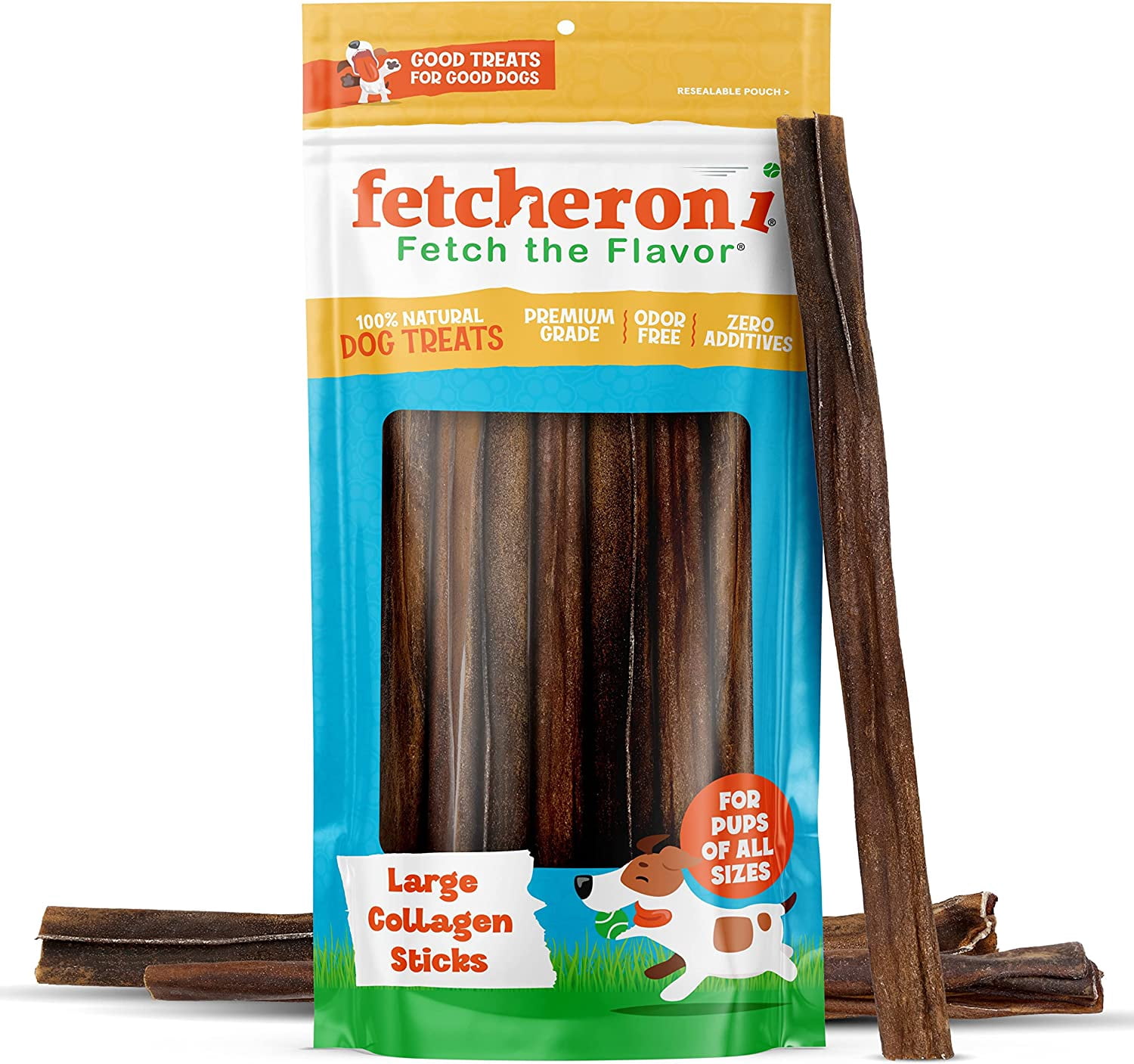 FETCHERONI Dog Chews Long Lasting Bully Stick and Rawhide Alternative. Healthy Beef Collagen Sticks for Dogs. 12 Inch Tasty Dog Treat That Your Dog Will Love. (10 Pack)