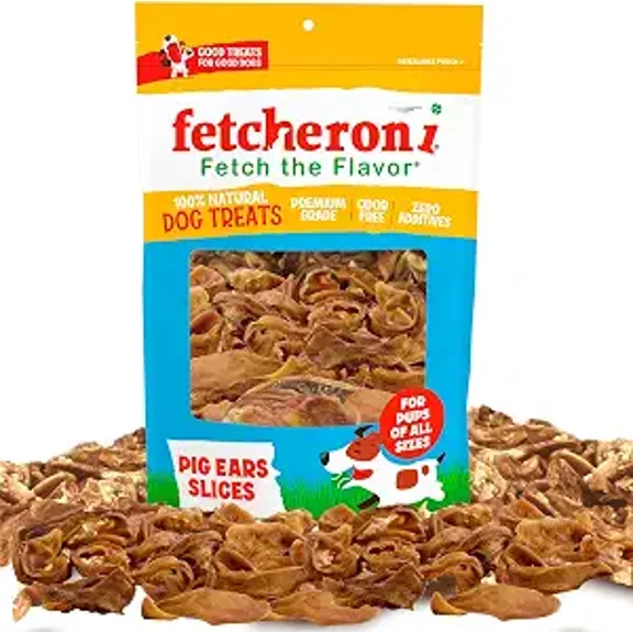 FETCHERONI Dog Training Treats Pig Ears for Dogs  80Oz Pig Ear Slices with Natural Pork Meat  Delicious Roasted Dog Chew Treats for Training, Everyday Snacking  Easy to Digest, Great for Teeth 5LB