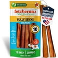 thumbnail image 1 of FETCHERONI Odor-Free Jumbo Bully Sticks (12 inch, 10 Pack), 1 lb. Bag, Fully Digestible 100% Beef Pizzle Chews, Grass-Fed, Non-GMO, Grain-Free, Natural Long-Lasting Chews for Medium & Large Dogs, 1 of 7