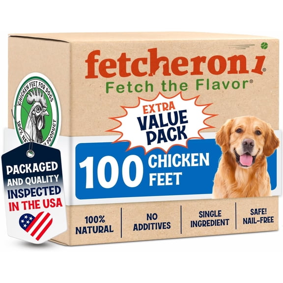 FETCHERONI All-Natural Dehydrated Chicken Feet Dog Treats for Joint Health Support, 100 Pack