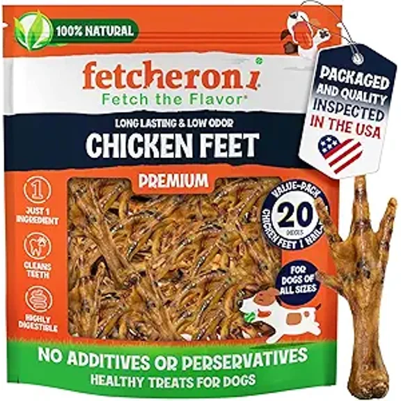 FETCHERONI Premium Chicken Feet Dog Treats - Dehydrated Poultry Foot - No Additives - Digestible Chew - Joint Health Support - All Natural (250-Pack)