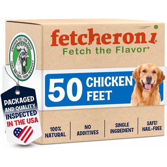 FETCHERONI All-Natural Dehydrated Chicken Feet Dog Treats for Joint Health Support, 50 Pack