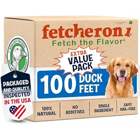 FETCHERONI Premium Duck Feet for Dogs - Natural Dehydrated Treats - Whole Poultry Digestible Chews - for Pets (100 Count)