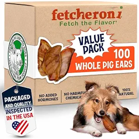 FETCHERONI Whole Pig Ears for Dogs Large - Long Lasting Dog Chews  One Ingredient Delicious All Natural Flavor  Easy to Digest Dog Treats for Large Dogs - Great for Teeth and Gums