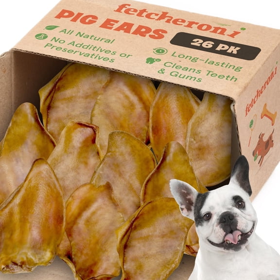 FETCHERONI Whole Pig Ears Dog Treats for French Bulldogs, Natural Flavor, 26 Pack