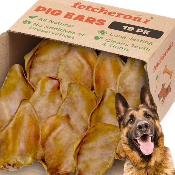 FETCHERONI Whole Pig Ears, Dog Treats for Large Dogs, Natural Flavor, 19 Pack