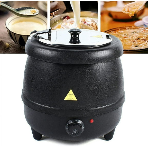 FETCOI 10L Soup Kettle, 400W PP Shell Commercial Electric Soup Warmer 110V Black Countertop Food Kettle Warmer Restaurant Stainless Steel Pot for Home & Commercial