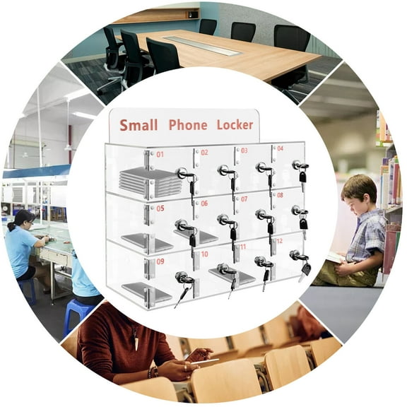 FETCOI 12Grids Mobile Phone Storage Cabinet Cell Phone Storage Locker w/Key Lock
