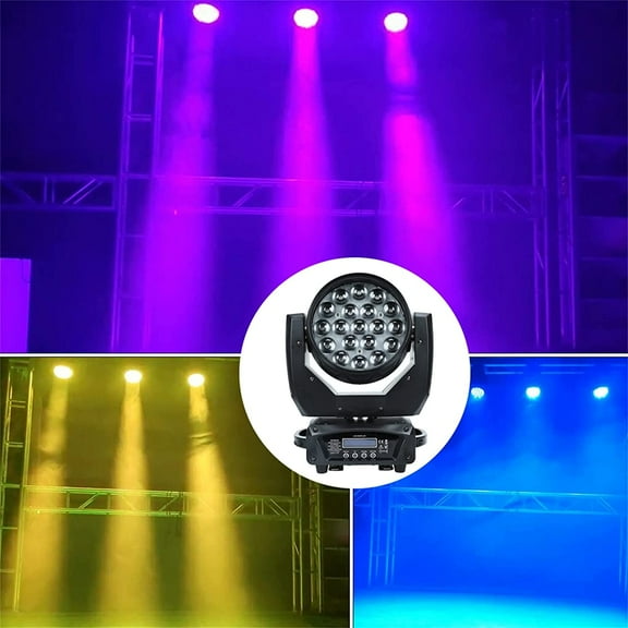 FETCOI 19x15W 4 in 1 RGBW LED Beam Zoom Moving Head 15/23CH DMX Wash DJ Stage Light