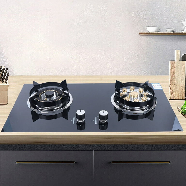 Gas Stove Top 2 Burners, Built-in Tempered Glass Gas Cooktops, Home Kitchen  Gas Hob CookeThermocouple Protection, Easy to Clean, Black