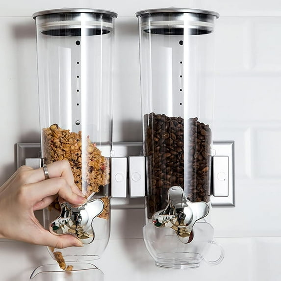 FETCOI 2 Pack Cereal Dispenser Rice Grain Dry Food Storage Container Wall Mounted Case Kitchen