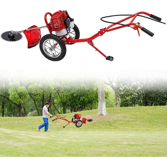 FETCOI 2-Stroke Push Lawn Mower Gas Powered 49CC Single-Cylinder Hand Push Lawn Mower with Wheels,Height Adjustable Gas Powered Push Lawn Mower 1.8KW 6500-7000r/Min
