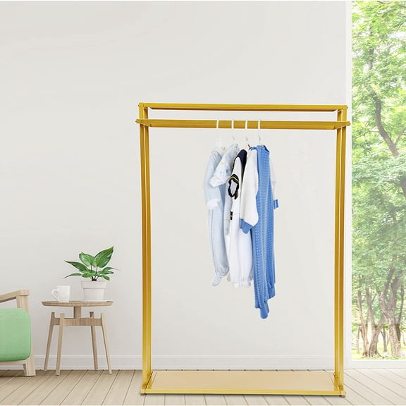 FETCOI  2-Tier Gold Clothes Storage Stand Rack Clothes Display Rack Heavy Duty Metal Closet Organizer Large Capacity Garment Rack with Hanging Rods for Wedding Bedroom Store Clothing Organizer
