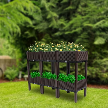 FETCOI 2-Tier Square Raised Garden Bed with Legs Flower Planter Box Elevated Vegetables