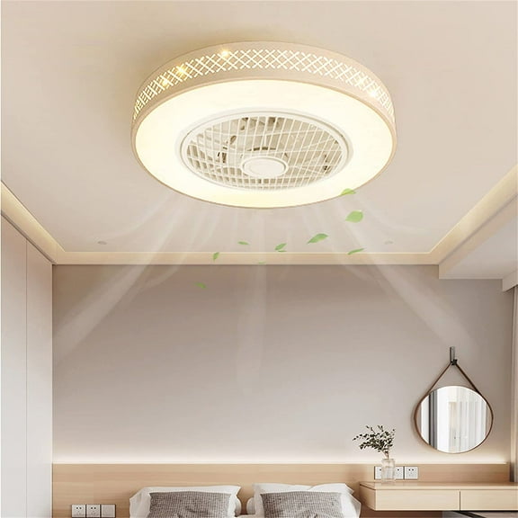 FETCOI 20"Modern LED Ceiling Fan Light Round Grid Fan Chandelier With Remote Control