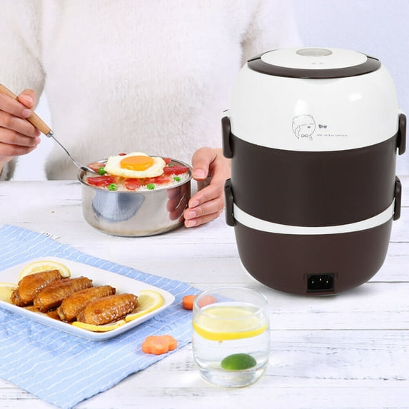 FETCOI 200W Portable Lunch Box 2L 3 Layers Electric Steamer Pot Rice Cooker Food Warmer