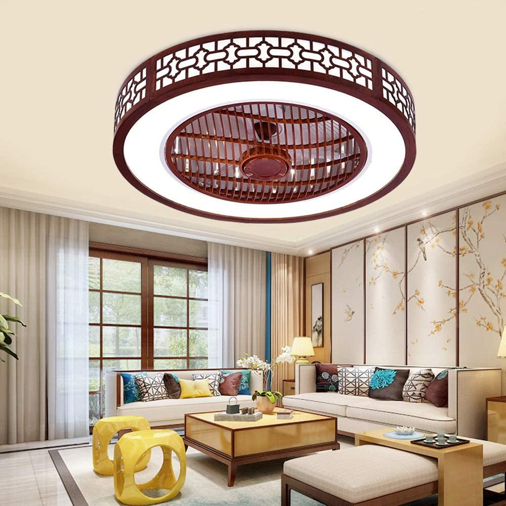 FETCOI 22 Inch Ceiling Fan with Lights, Chinese Style Invisible Flush Mount Chandelier Fan with Remote Control 2-Color 3-Speed for Living Room, Bedroom