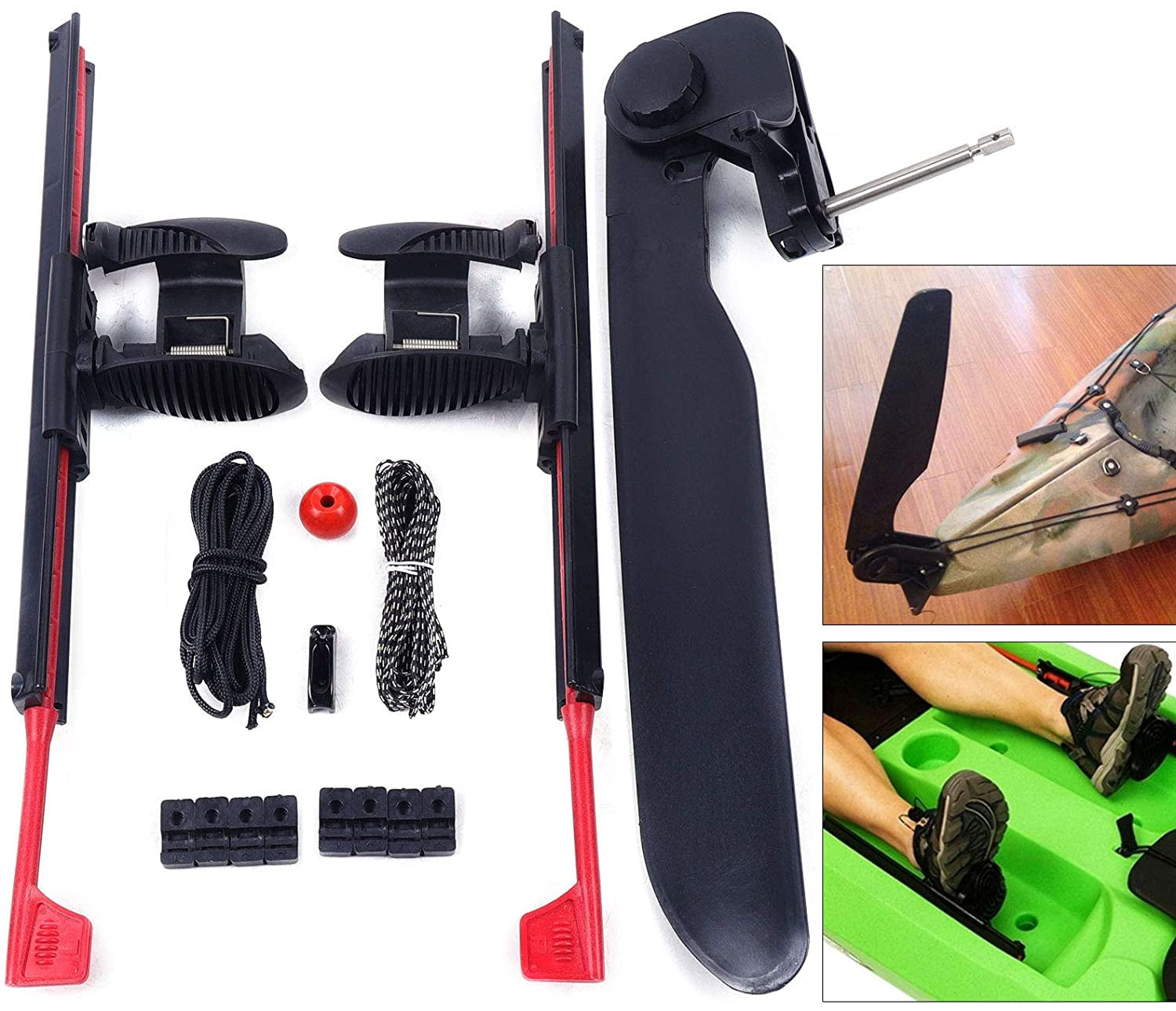 FETCOI 2Pcs Adjustable Locking Kayak Foot Braces Pedals with Tail Rudder Direction Steering