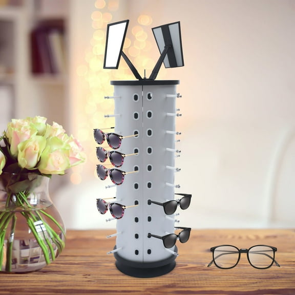FETCOI 360 Rotating Counter Top Sunglasses Display Rack with Mirror 40-Pair Capacity