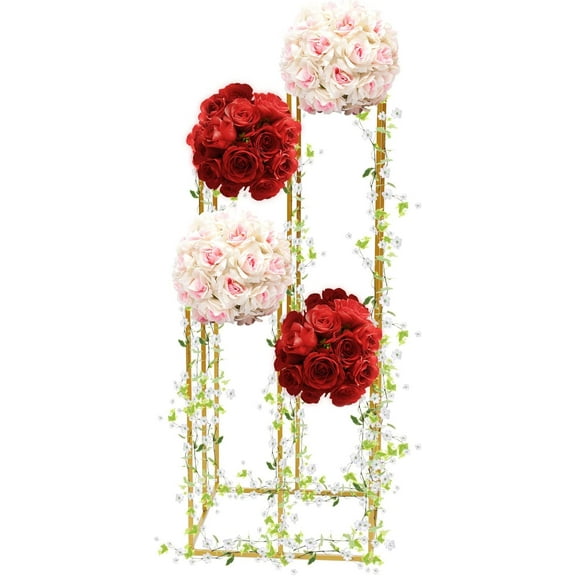 FETCOI 4 Tiers Wedding Flower Stand, 100CM High 4 Layer Metal Vase Column Stand Versatile Geometric Vases Props Floral Decor Flower Display Rack for Home Event Party Wedding Decoration