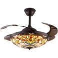 thumbnail image 1 of FETCOI 42"Tiffany Style Invisible Ceiling Fan with Lights and Remote Control Retractable Reverse Blades, 1 of 9