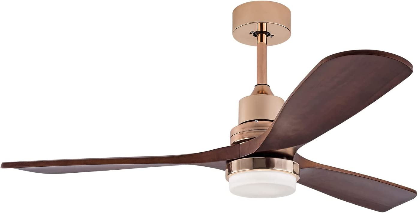 FETCOI 48" 3 Blades Wood Ceiling Fan, Dimmerable Downrod Outdoor Ceiling Fan with Lights and Remote Noiseless Reversible Motor Modern Ceiling Fan for Patios Bedroom Living Room (Walnut)